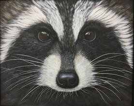 'Rascal' Raccoon painting by Lemanie Limes artist Mel Wyatt