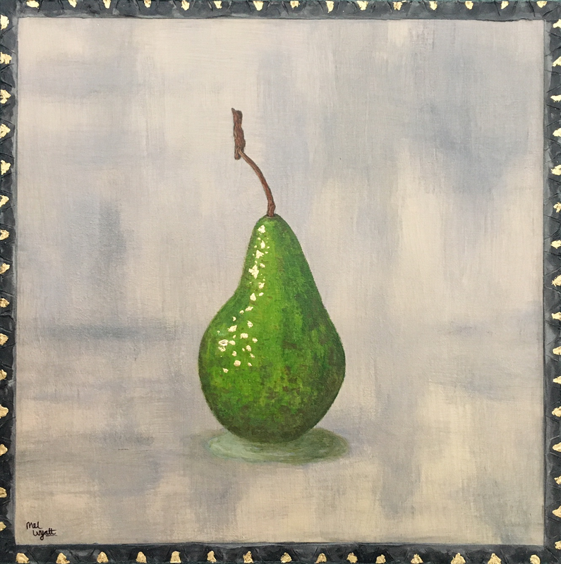 Golden Pear Acrylic & Gold Ink painting by Mel Wyatt